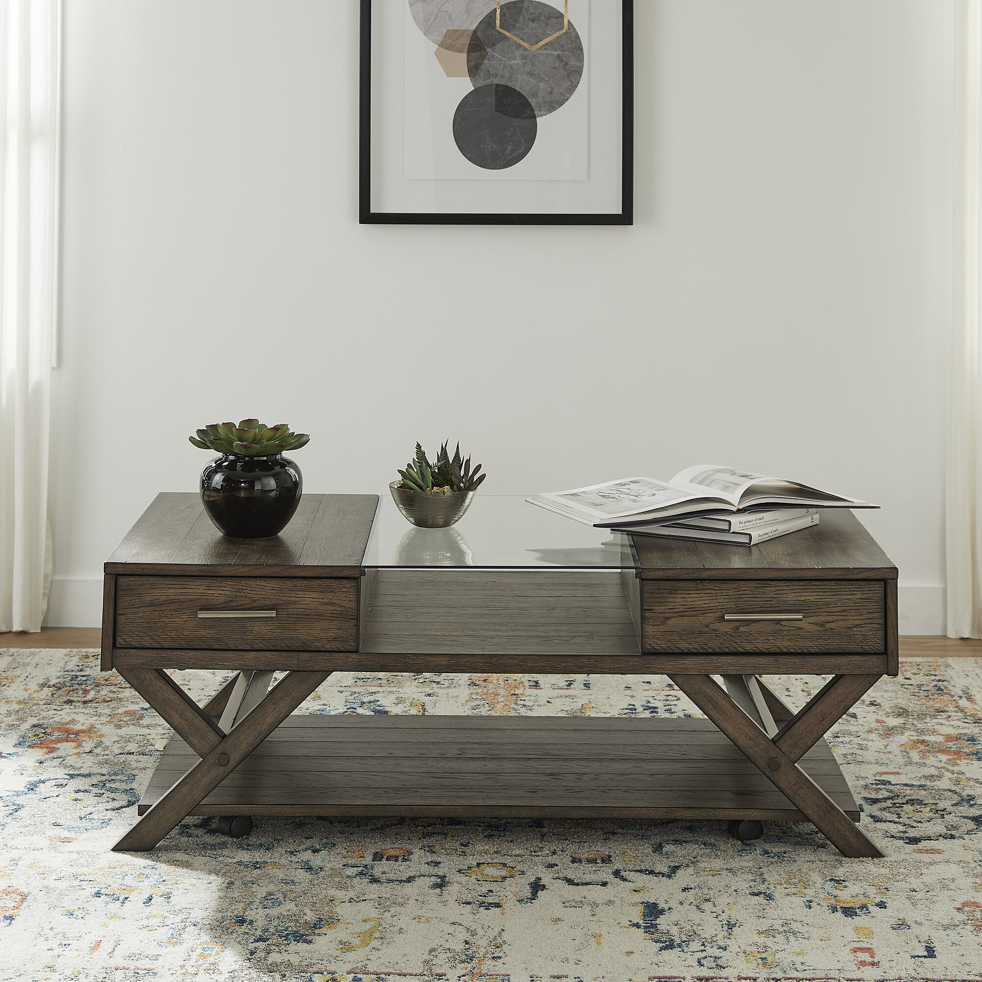 oak display coffee table