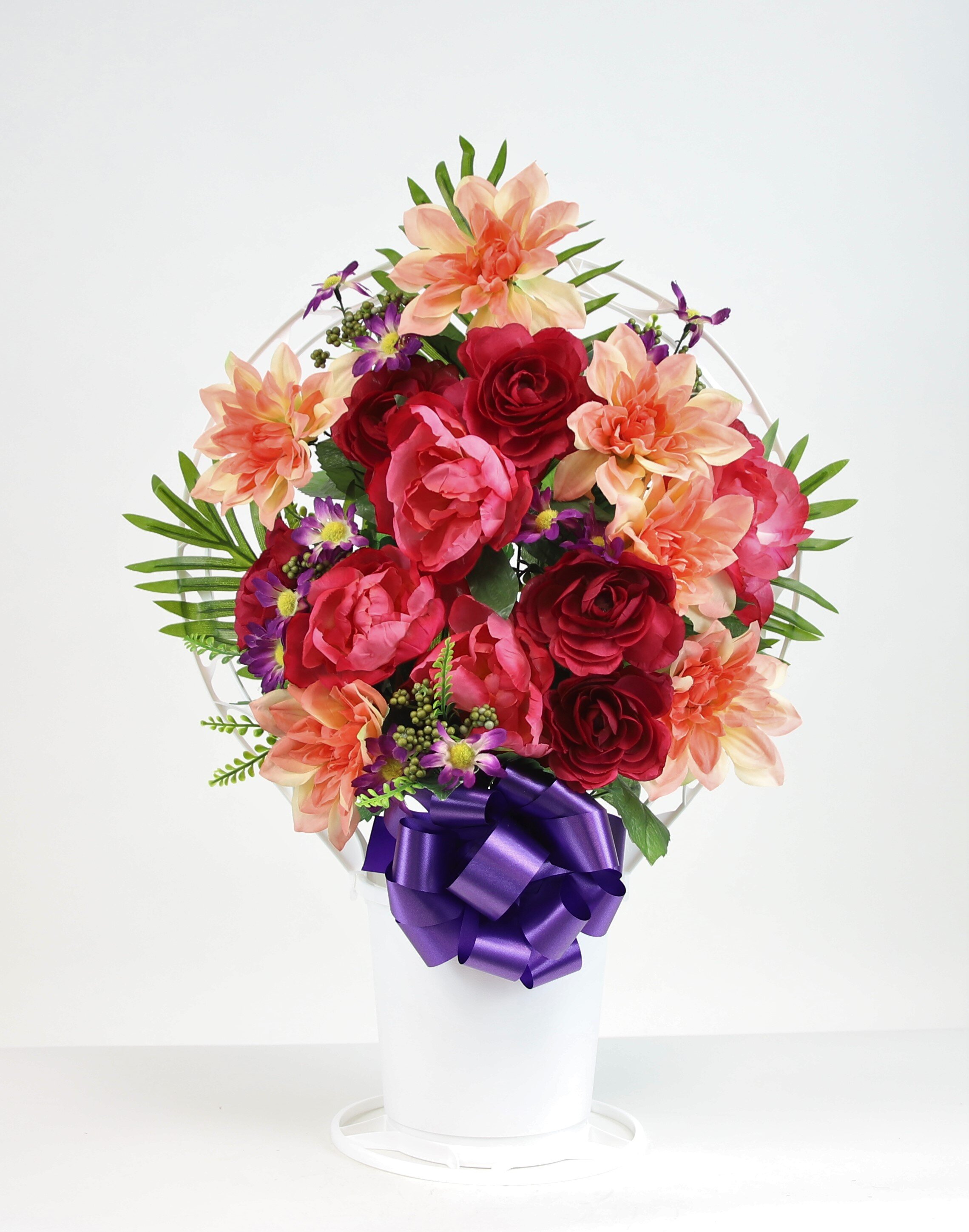 Primrue Memorial Cemetery Poppy & Ranunculus Arrangement in Hoop Basket ...