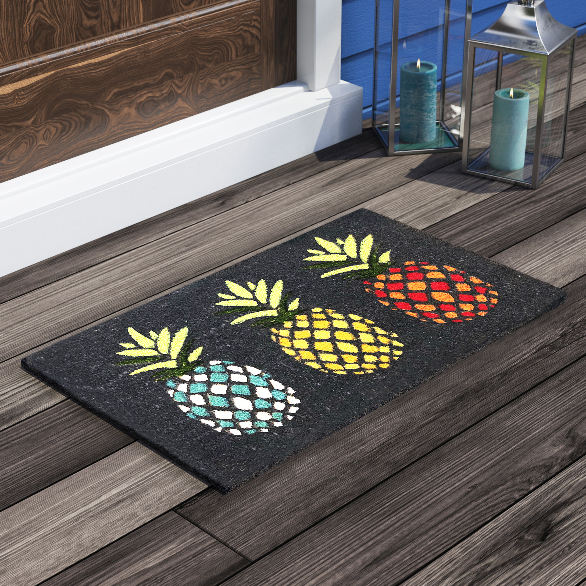 Bay Isle Home Terwood Pineapples Vinyl Backed Coir 30 In X 18 In