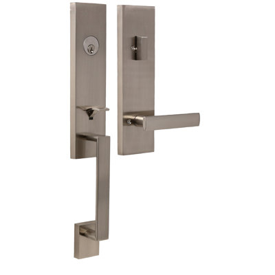 Transitional Handleset with Transitional Door Mesa Knob