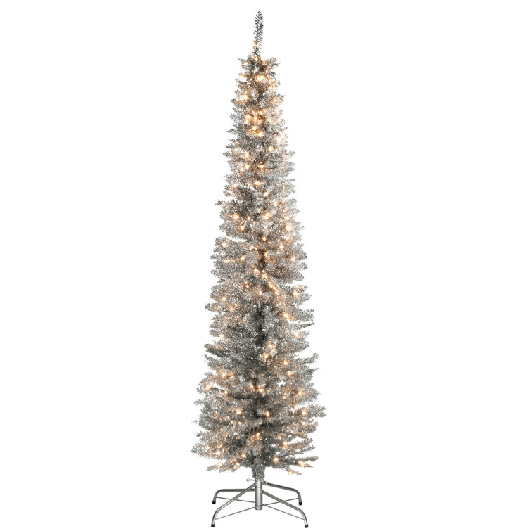 Hashtag Home Tinsel Trees Silver Pine Artificial Christmas Tree With Clear Lights Reviews Wayfair