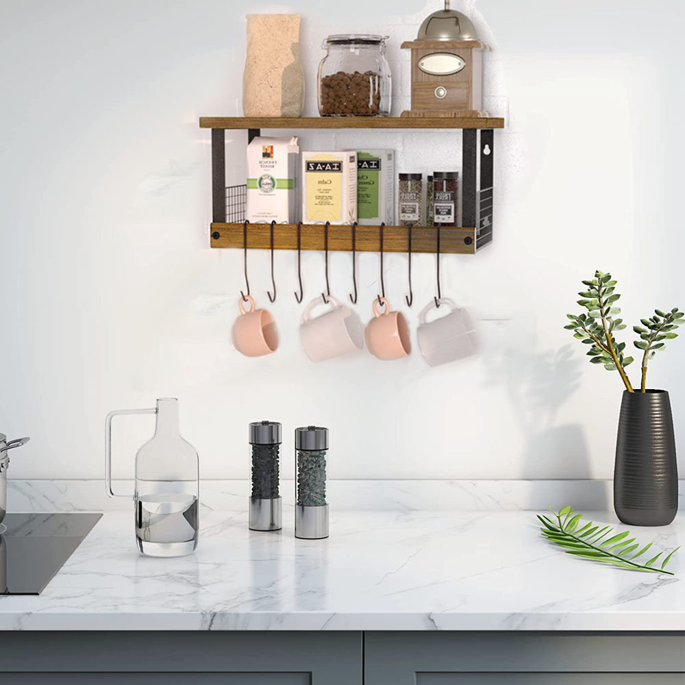 17 Stories Wall Mount Floating Shelf With Hooks Wayfair