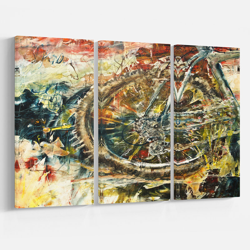 Designart Mountain Bike Oil Painting 3 Piece Graphic Art On Wrapped Canvas Set Wayfair