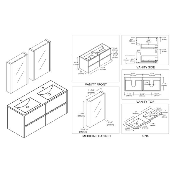 Orren Ellis Oquendo 48 Wall Mounted Double Bathroom Vanity Set