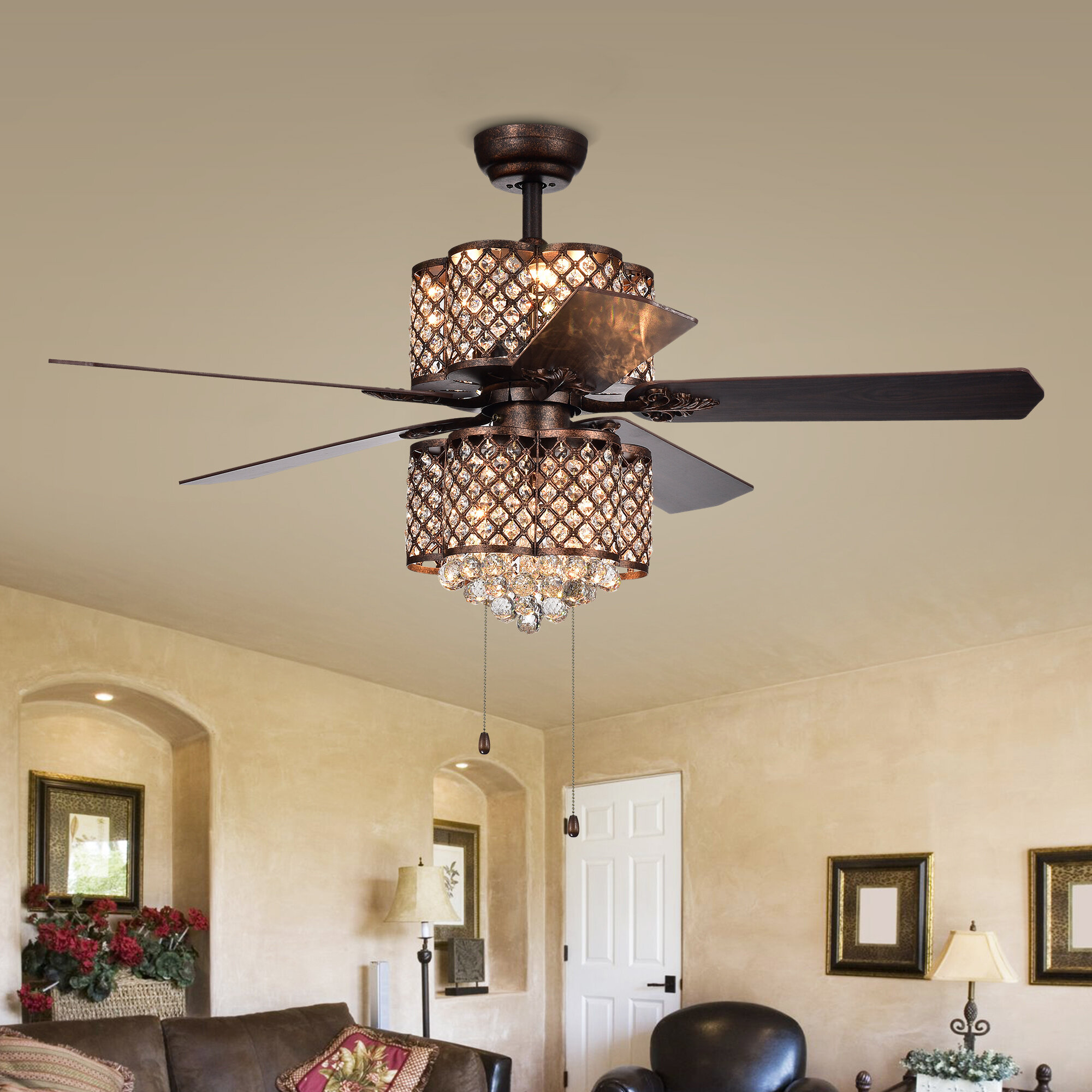 House Of Hampton 15 Adne 5 Blade Crystal Ceiling Fan With Pull Chain And Light Kit Included Reviews Wayfair