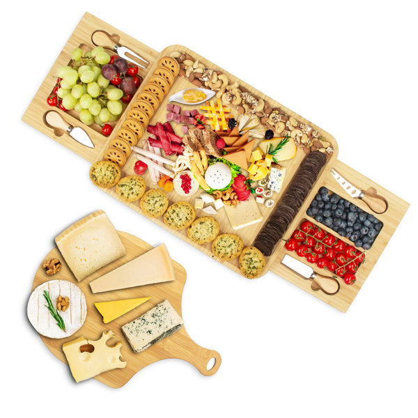 Oval Home Treats Quality Bamboo Cheeseboards with Slide-Out Drawer 3 Sizes & Designs Available 