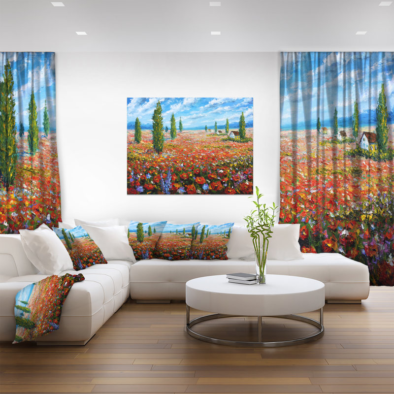 Designart Red Poppies Field Watercolor Large Flower Painting Print On Wrapped Canvas Wayfair