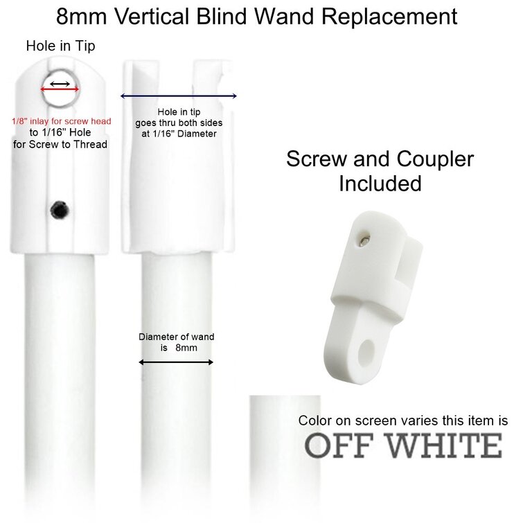 Vertical Blind Rod Tilt Wand Replacement w/ Coupler & Screw 1 Piece 30" Long 