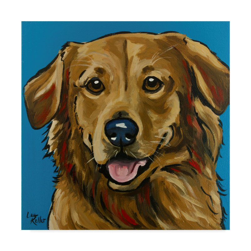Winston Porter Golden Retriever Expressive Blue Acrylic Painting