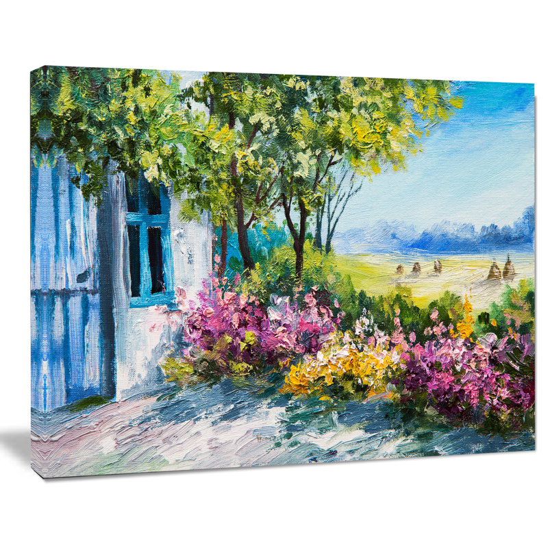 Designart Garden Near The House Landscape Oil Painting Print On