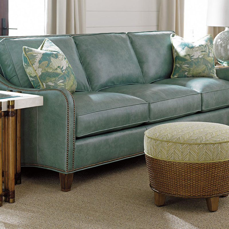 Tommy Bahama Home Twin Palms Genuine Leather 84 5 Tuxedo Arm Sofa