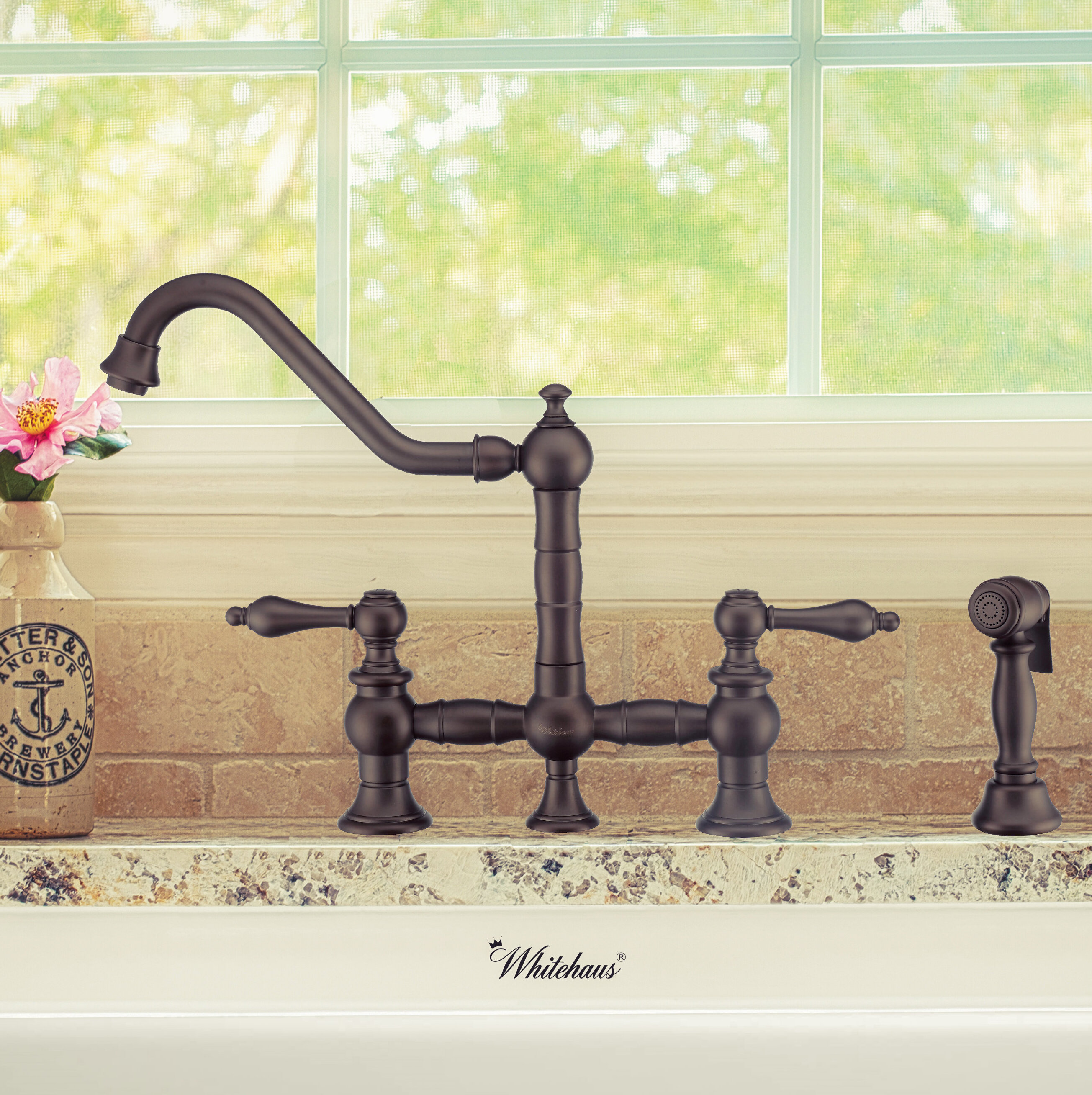 Whitehaus Collection Vintage Iii Plus Bridge Faucet With Side