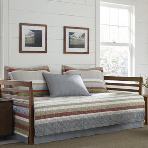 Salmon Ladder Stripe 100% Cotton 5 Piece Reversible Daybed Set