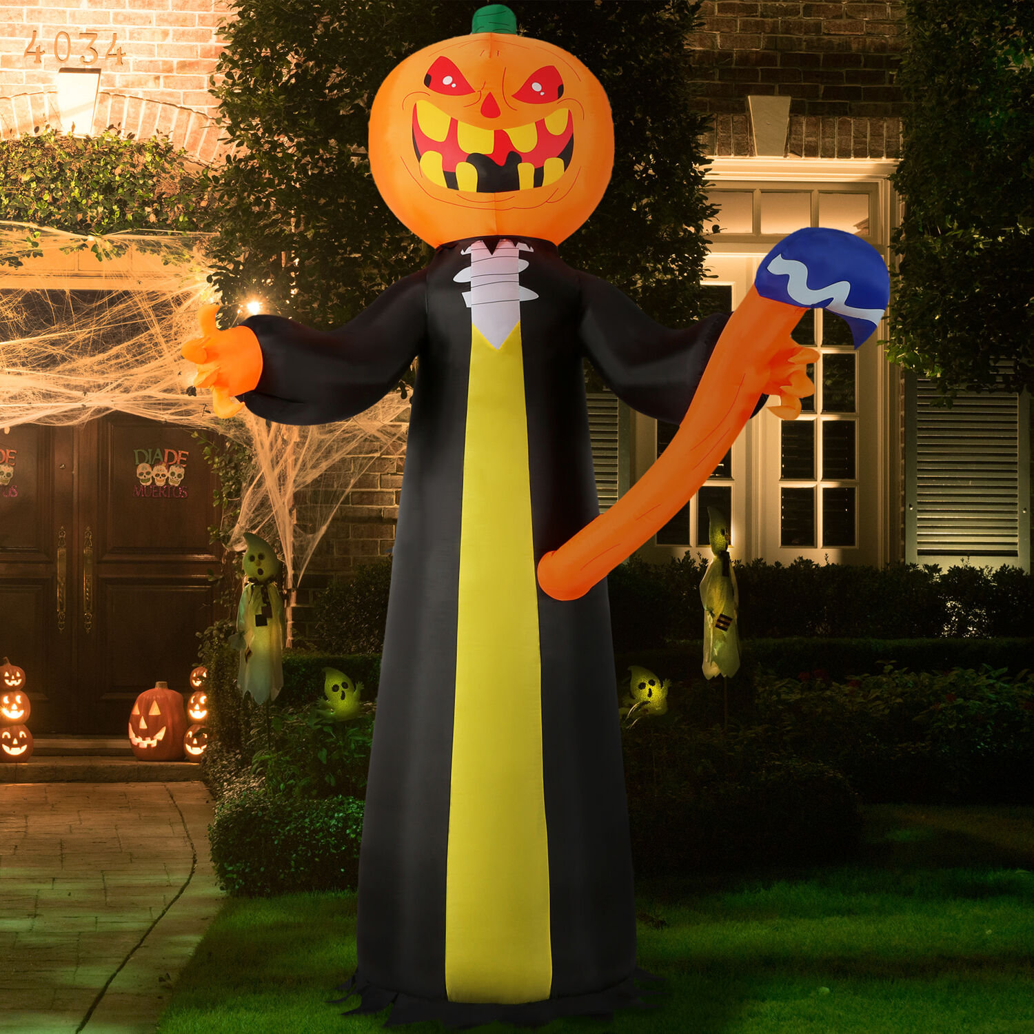 Haunted Hill Farm 10-Ft. Halloween Jack-O-Lantern Reaper LED Inflatable | Wayfair