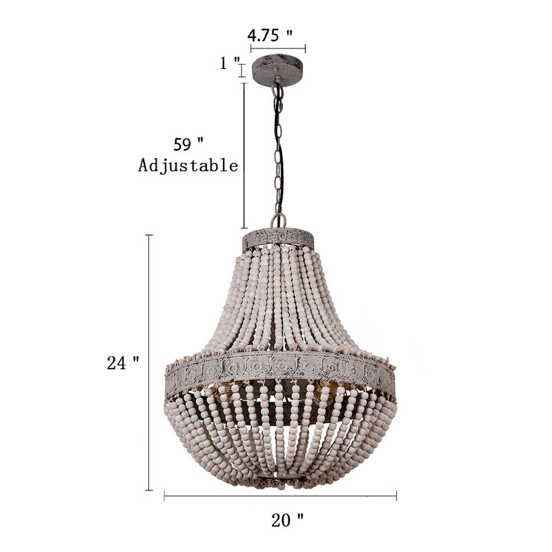 Dakota Fields Metal And Circular Wood Bead Chandelier Pendant Three Lights Grey White Finishing Retro Vintage Industrial Rustic Ceiling Lamp Light Wayfair Ca