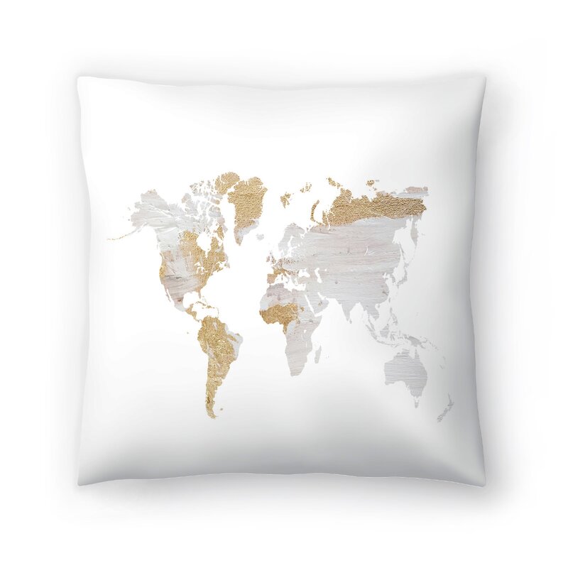 World Map Throw Pillow East Urban Home Gray Gold World Map Throw Pillow & Reviews | Wayfair