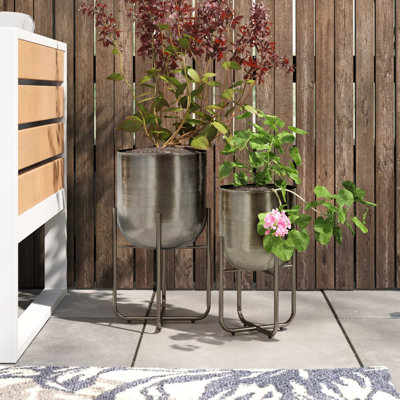 nickson 2 piece metal indoor outdoor planter with removable stand set