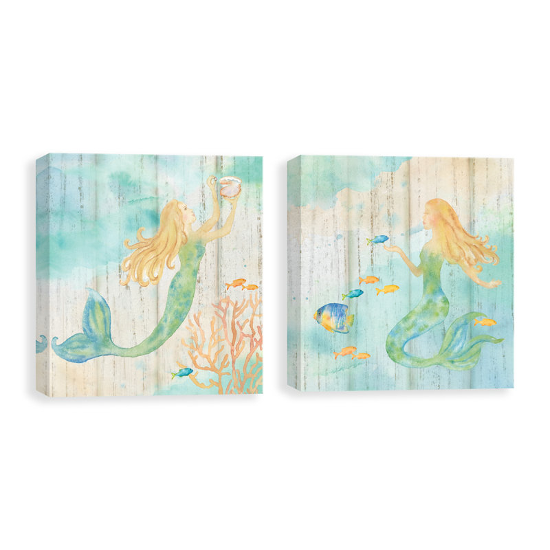 Highland Dunes Sea Splash Mermaid I And Ii Watercolor Painting