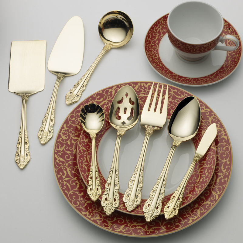 Wallace Antique Baroque Gold Plated 80 Piece Flatware Set