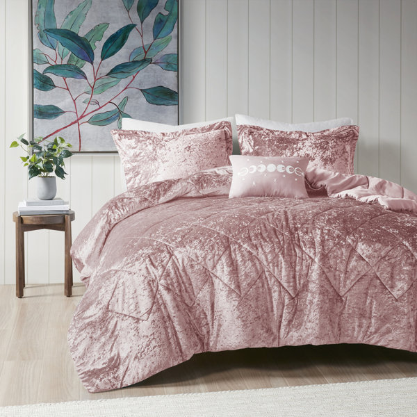 Luxurious Soft Velvet Navy Blush 4 pcs Full Queen Comforter set Twin XL 3 pcs 