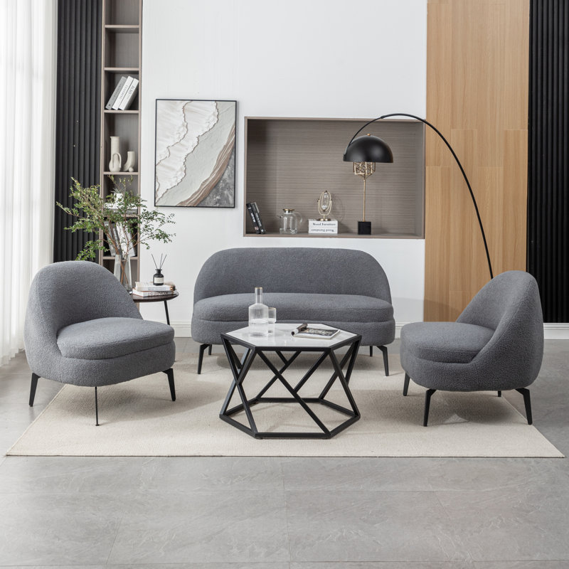 Bula 3 - Piece Living Room Set Body Fabric: Gray Polyester