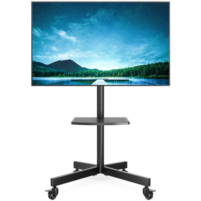 Black Floor Stand Mount with Shelving, Holds up to 88 lbs