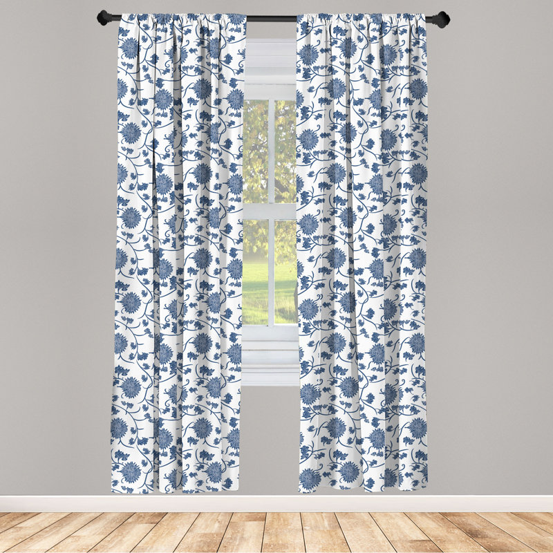 East Urban Home Ambesonne Blue Curtains Chinese Floral Garden Pattern Nature Inspirations With Traditional Ornament Design Window Treatments 2 Panel Set For Living Room Bedroom Decor 56 X 63 Blue White Reviews Wayfair