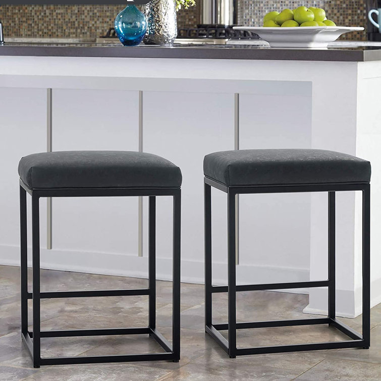 Maison Arts Counter Height Bar Stools Set Of 2 For Kitchen Counter Backless Industrial Stool Modern Upholstered Barstool Countertop Chair Saddle Seat Island Stool With Pu Leather 24 Inch Reviews Wayfair Ca