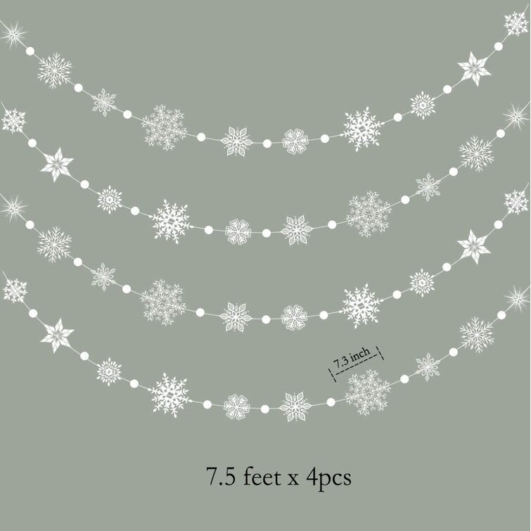 Decor365 Winter Wonderland White Snowflake Garland kit Hanging Snow Flakes for Christmas New Year Party Decoration for Home/Office/Showcase/Ceiling/Doorway/Mantel/Birthday/Baby Shower/Wedding/