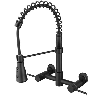 Solid Brass Wall Mount Kitchen Faucet, Wall Mounted Faucet 8 Inches Center Kitchen Sink Faucet with Sprayer INCOMPLETE 