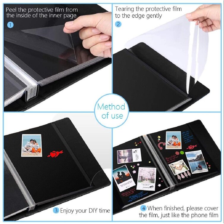 Sky Self-Adhesive Photo Album with 5 Colors Sticky Flag 40 Black Inner Pages Supporting PVC Films