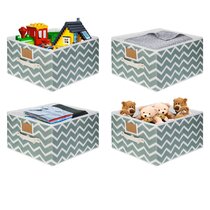 Grey Cube Storage Box Unit,Foldable Fabric Storage Bins Basket Organizers with Label and Handles for Home Nursery Bedroom Office-33x33x33cm,Set of 4 