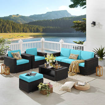 Longshore Tides Breccan Patio Furniture On Clearance 7 Piece Rattan Sectional Seating Group With Cushions Reviews Wayfair