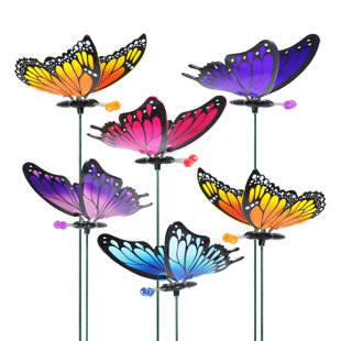 Bee OBI Mini Insect Metal Garden Stakes Set of 4 and Lady Bug Silhouette Picks Americana Patio Decor Party Supplies for Outdoor Yard Decorations Dragonfly Butterfly 