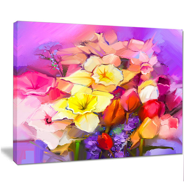 Designart Bouquet Of Daffodil And Tulip Flowers Painting Print
