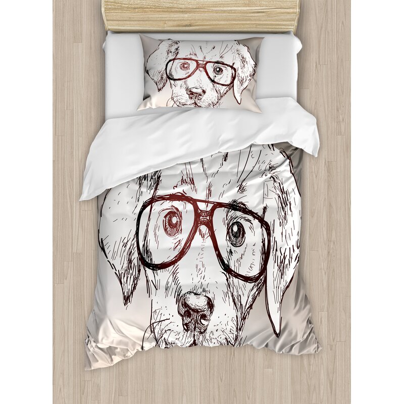 Ambesonne Modern Cute Hipster Puppy With Glasses Smart Dog Nerd