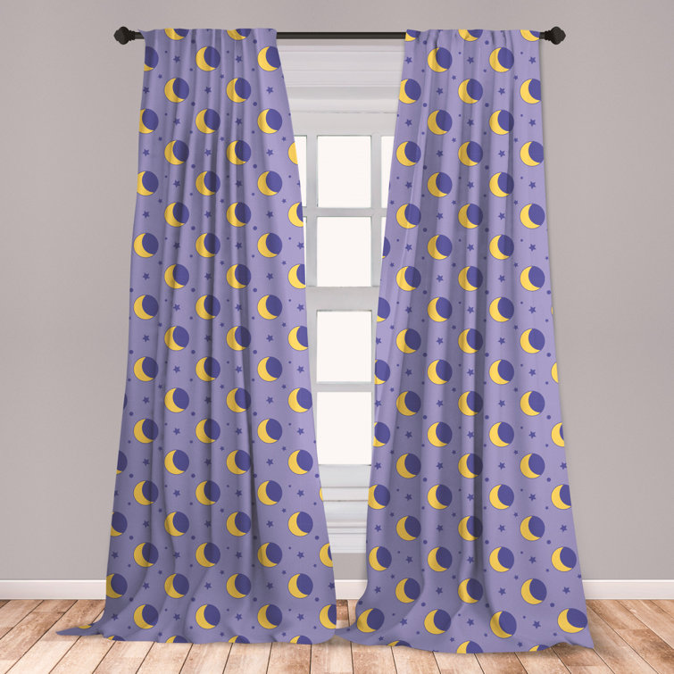 East Urban Home Ambesonne Moon Curtains Childish Kids Themed Pattern With Stars Dots Cartoon Style Night Sky Window Treatments 2 Panel Set For Living Room Bedroom Decor 56 X 63 Lavender East Urban Home Ambesonne Moon Curtains