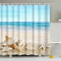 Beach Seahore Umbrella Chair Dolphin 79" Shower Curtain Fabric Waterproof Mat 