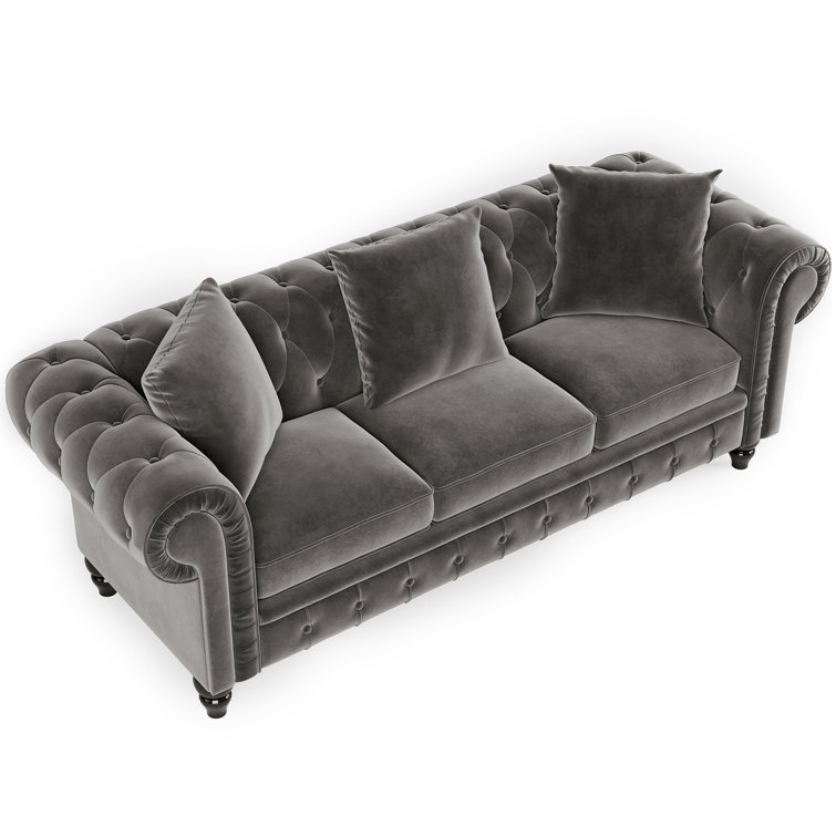House of Hampton® Cuda 80'' Velvet Rolled Arm Chesterfield Sofa Wayfair