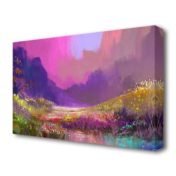 Landscape Painting: Acrylic Mini Canvas Art of a Pink Floral Sunset