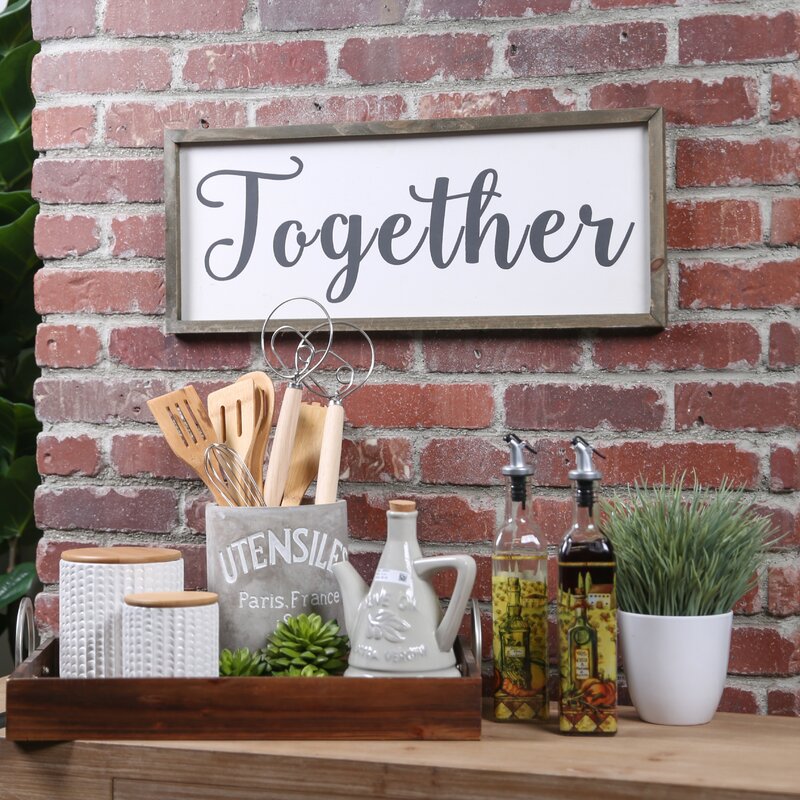 Gracie Oaks Wood Rectangle Wall Art With Cursive Writing Together On Sage Colour Frame And Metal Back Hangers Painted Finish White Wayfair Ca