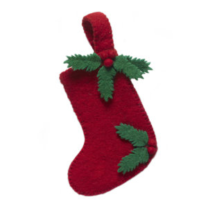 Small Stocking Ornament with Holly Design (Set of 3)
