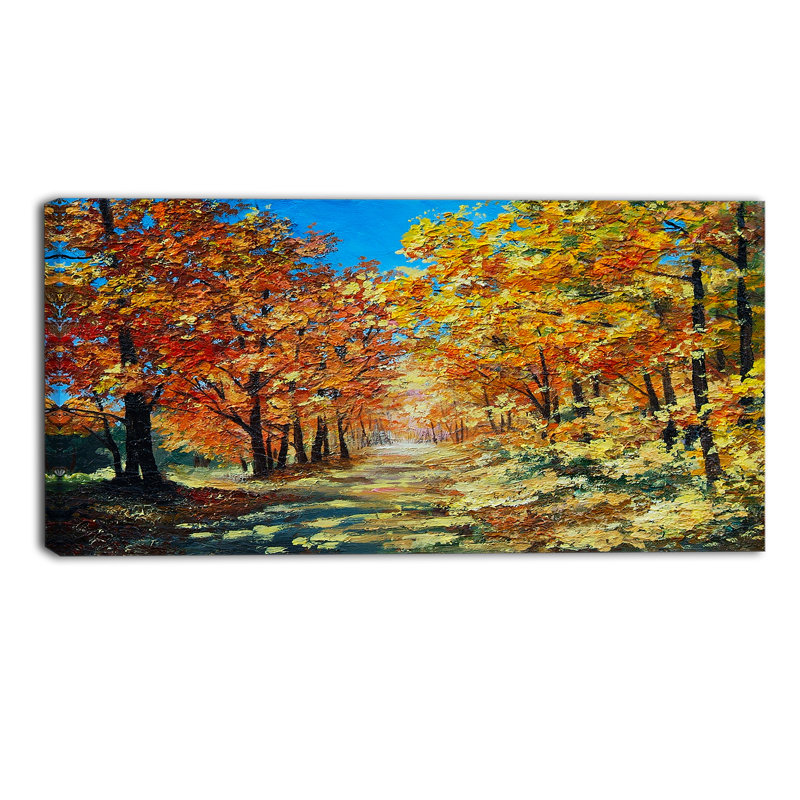 Designart Bright Day In Autumn Forest Landscape Painting Print On