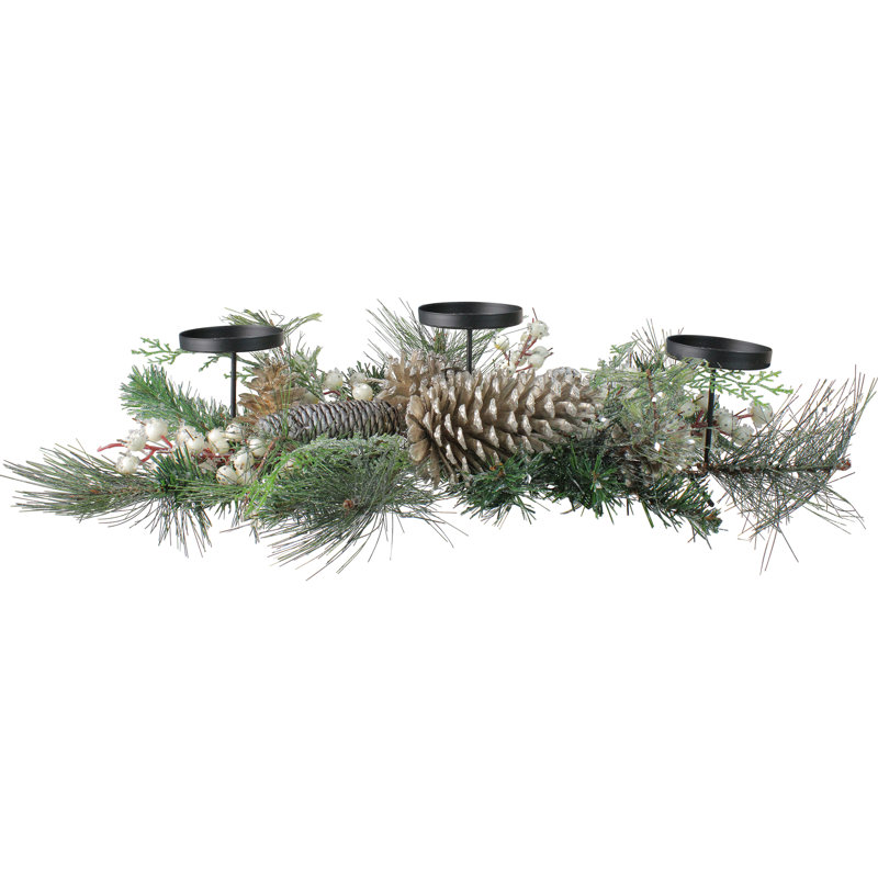 Northlight 26 Pine Needle And Glitter Berries With Pine Cone 3 Piece Christmas Candle Holder Wayfair