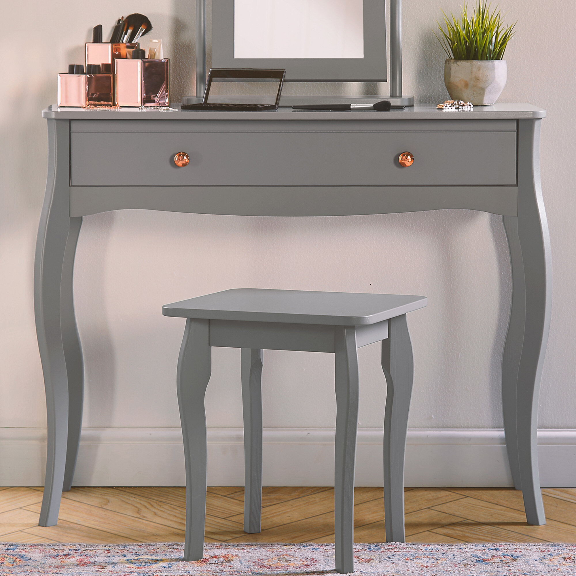 grey and wood dressing table