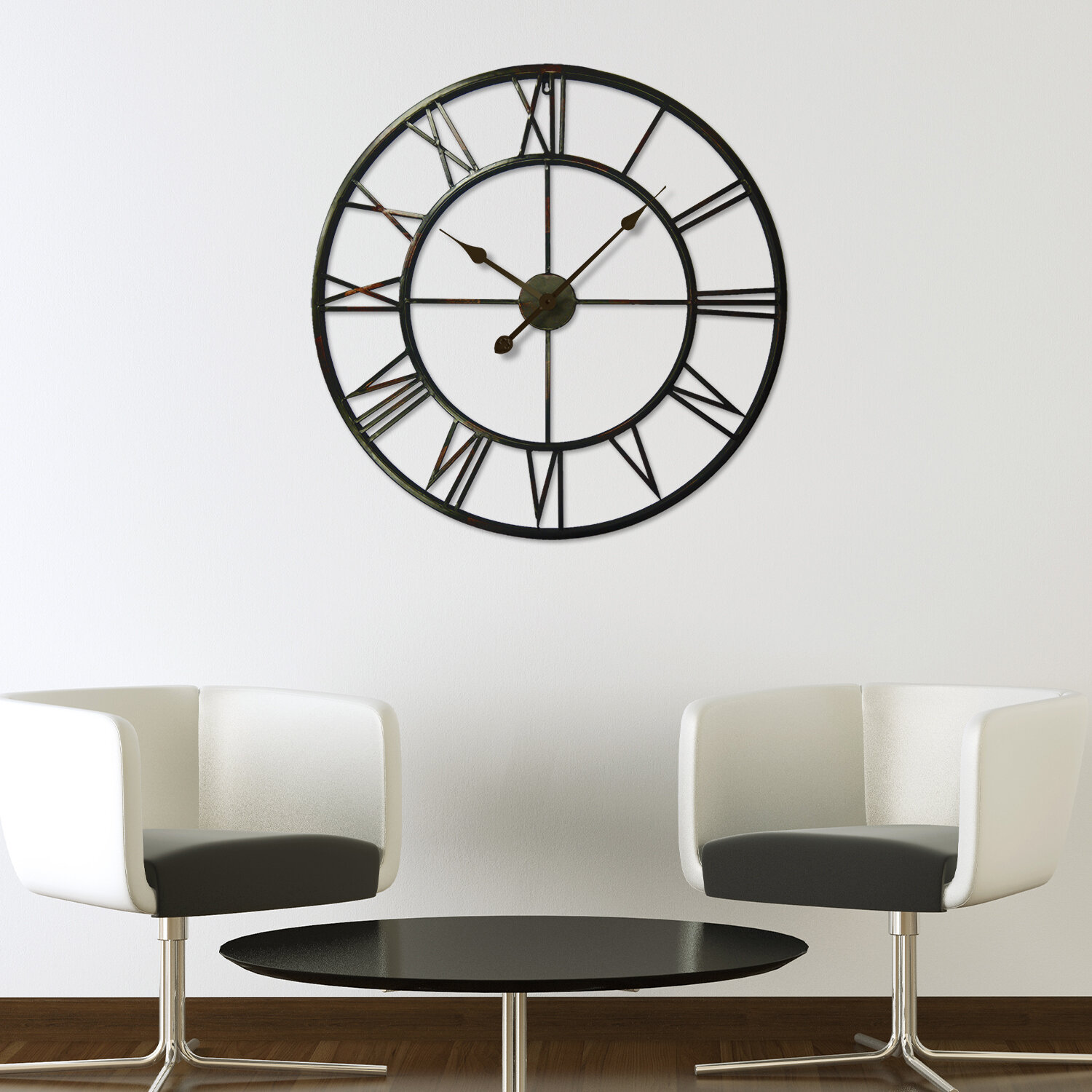 Rustic Industrial Slim Black and Gold Iron Wall Clock 29'' Diameter Decorations 
