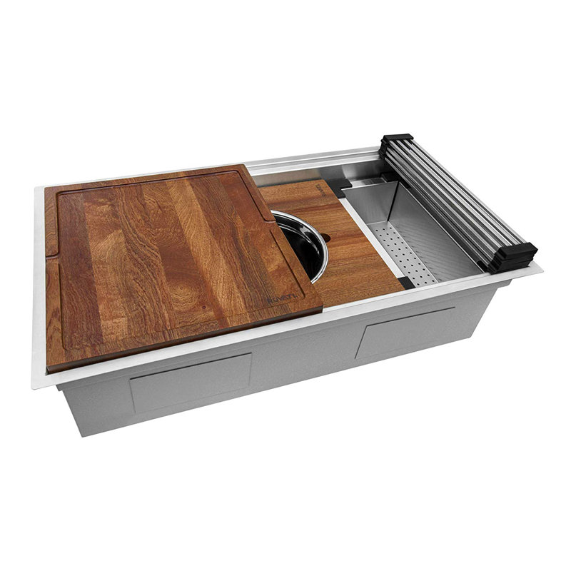 Ruvati 33 L X 18 W Undermount Kitchen Sink With Basket Strainer Reviews Wayfair