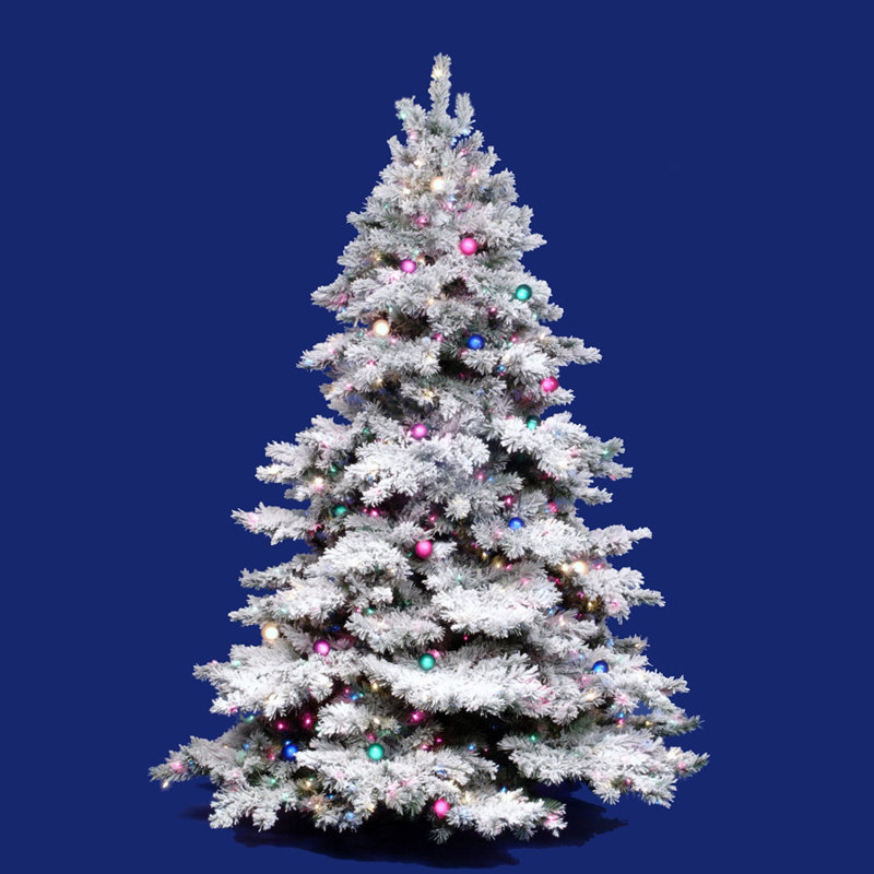 The Holiday Aisle Flocked Alaskan 3 White On Green Artificial Flocked Alaskan 3 White On Green Artificial Christmas Tree With 100 Dura Lit Clear