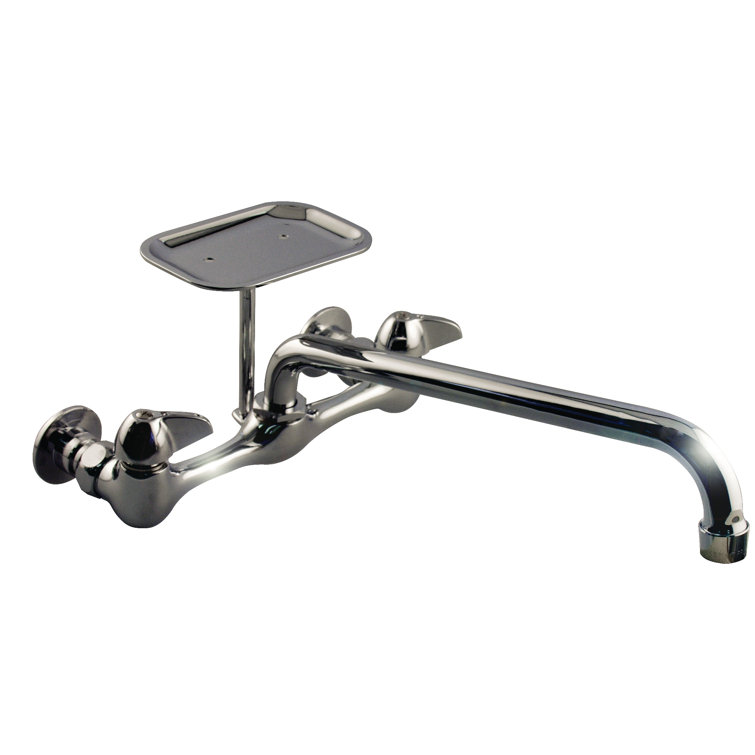 Double Handle Wall Mount Laundry Faucet with Cast Spout and Soap Dish