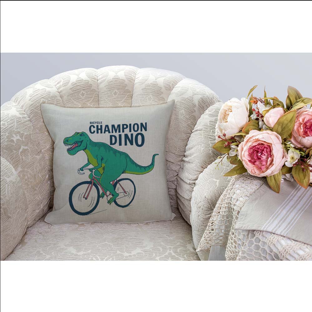 HGOD DESIGNS Dinosaur Pillow Case,Funny Music Roar Tyrannosaurus Rex with Sunglasses and Headphone Cotton Linen Polyester Decorative Home Decor Sofa Couch Desk Chair Bedroom 16x16inch